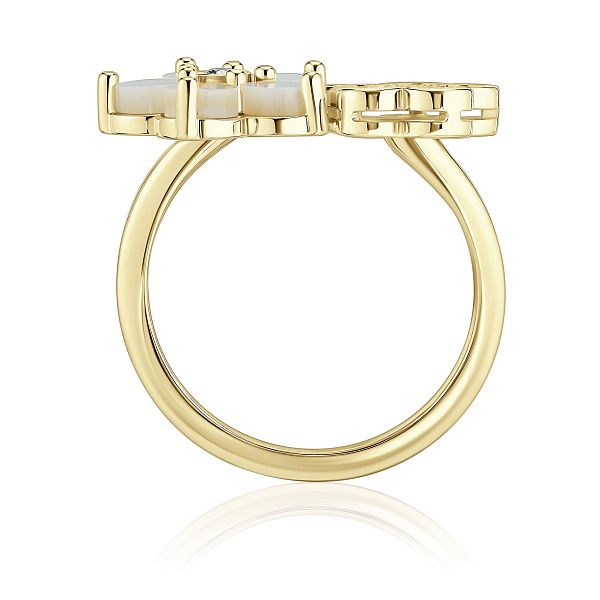 Кольцо из желтого золота с перламутром и бриллиантами