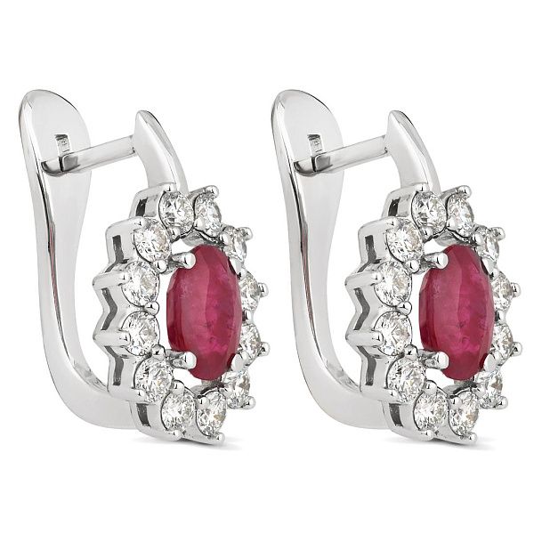 Серьги из белого золота с бриллиантами и рубинами