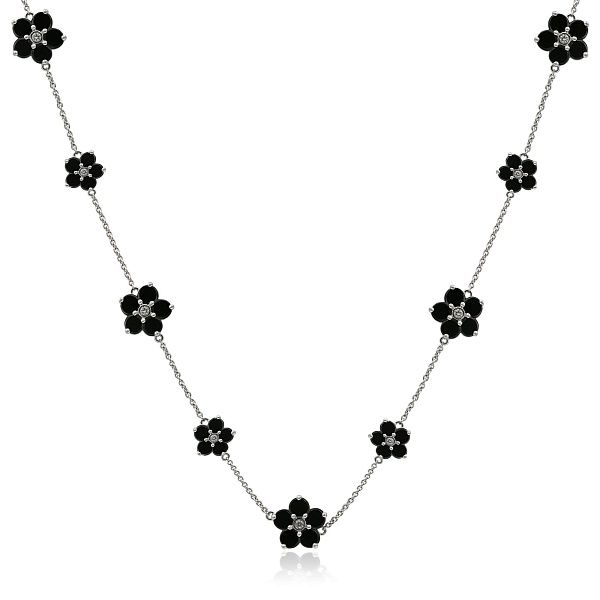 Колье из белого золота с ониксами и бриллиантами