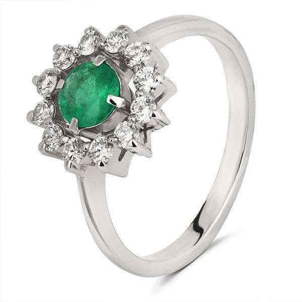 Кольцо из белого золота с бриллиантами и изумрудом