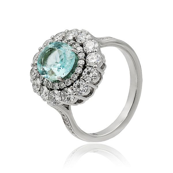 Кольцо из белого золота турмалином параиба 1.57 ct и бриллиантами