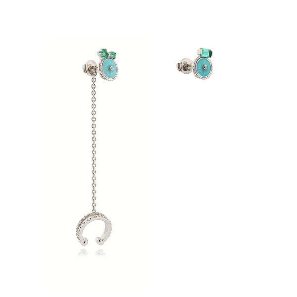 Пусеты из белого золота с изумрудом и бриллиантами