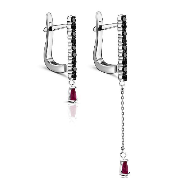 Серьги из белого золота с рубинами и бриллиантами