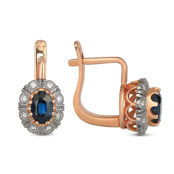 Серьги из красного золота с сапфирами и бриллиантами