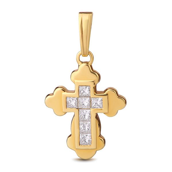 Крест из желтого золота с бриллиантами