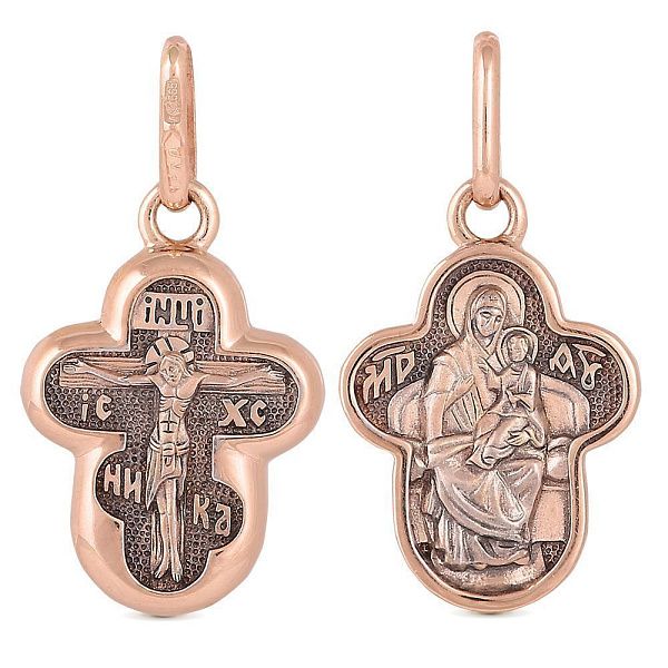 Крест с образом Божьей Матери «Всецарица» из красного золота