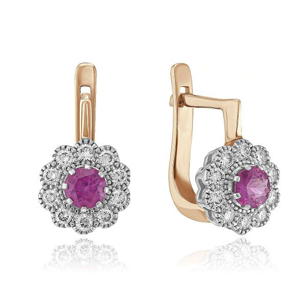 Серьги из красного золота с бриллиантами и рубинами