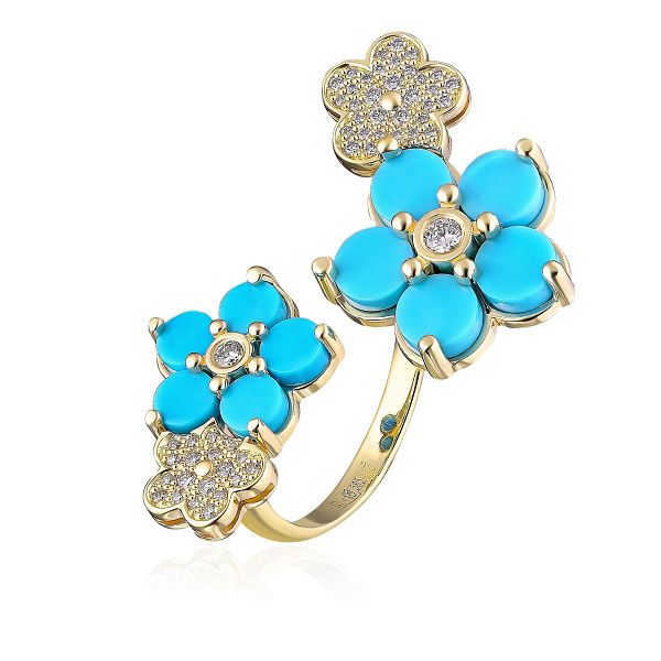 Кольцо из желтого золота с бирюзой и бриллиантами
