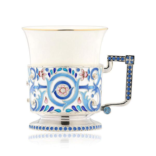 Набор кофейный из серебра с бриллиантами