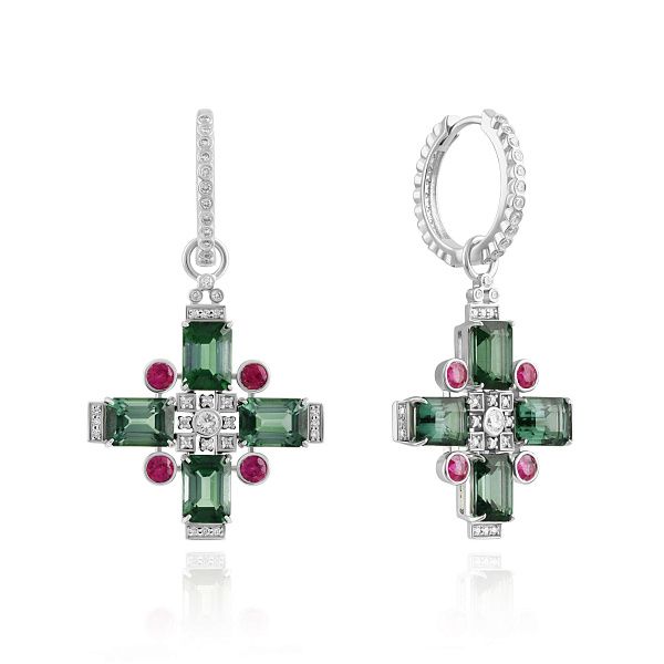 Серьги из белого золота с рубинами, бриллиантами и турмалинами 8.7 ct
