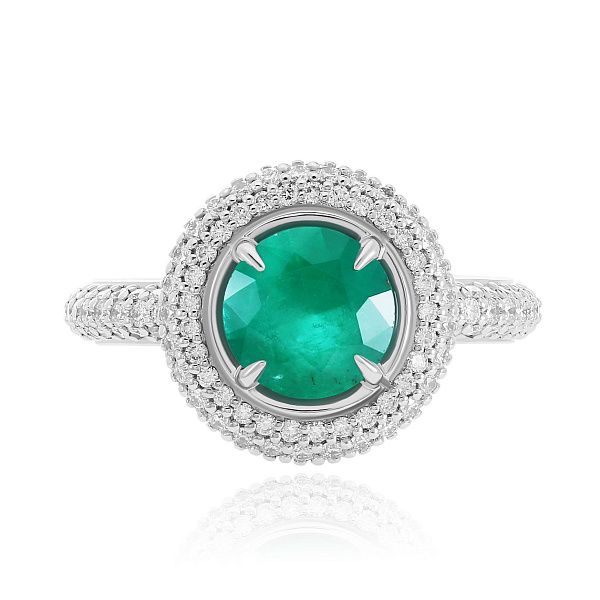 Кольцо из белого золота с бриллиантами и изумрудом 1.33 ct