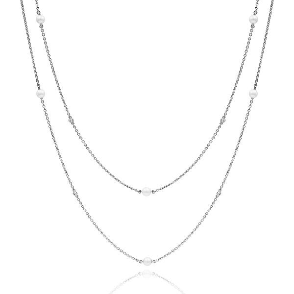 Колье из белого золота с бриллиантами и жемчугом