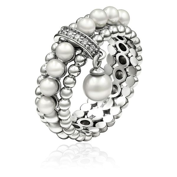 Кольцо из белого золота с бриллиантами и жемчугом