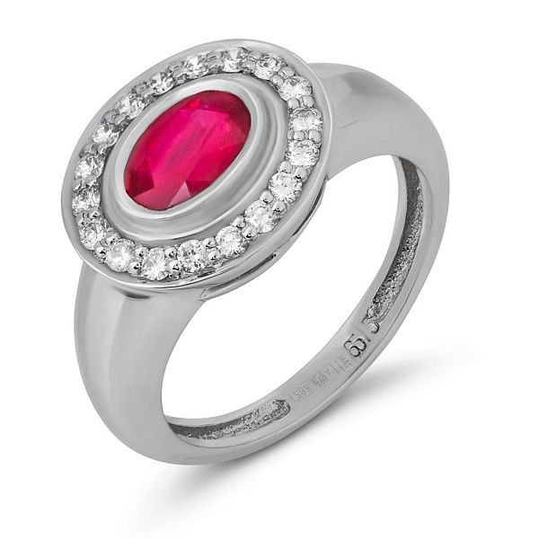 Кольцо из белого золота с бриллиантами и рубином