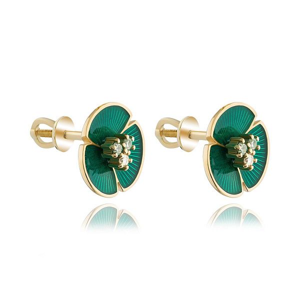 Пусеты из желтого золота с бриллиантами