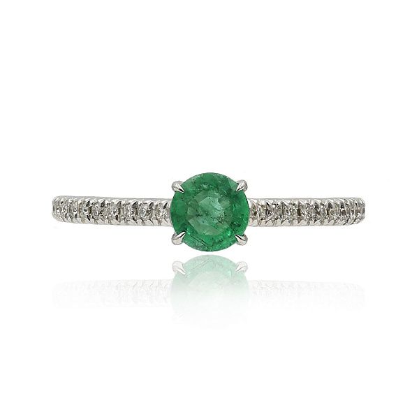 Кольцо из белого золота с изумрудом и бриллиантами