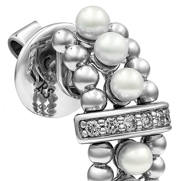 Пусеты из белого золота с бриллиантами и жемчугом