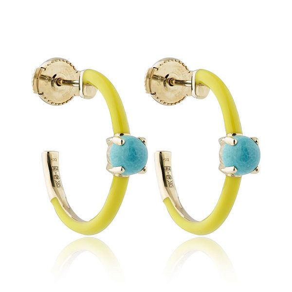 Пусеты из желтого золота с бирюзой