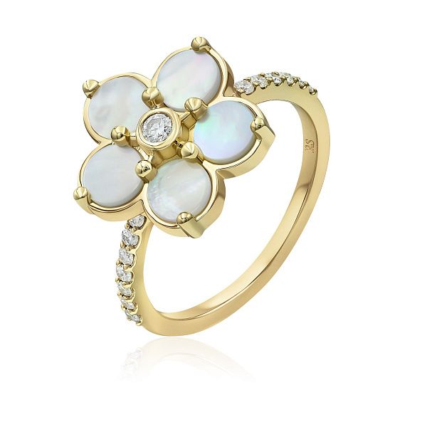 Кольцо из желтого золота с бриллиантами и перламутром