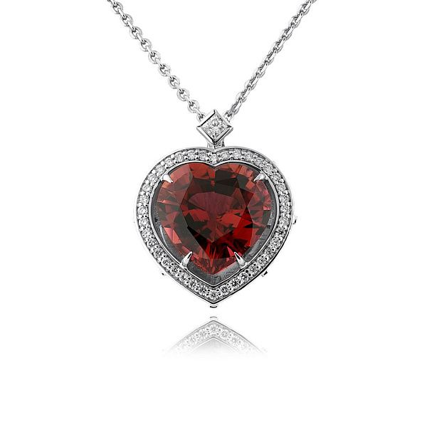 Колье «Сердце» из белого золота с турмалином 1.0 ct и бриллиантами