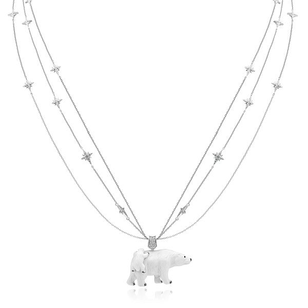 Колье «Созвездие» из белого золота с бриллиантами и кахолонгом