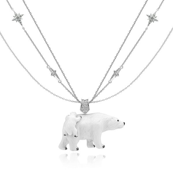 Колье «Созвездие» из белого золота с бриллиантами и кахолонгом