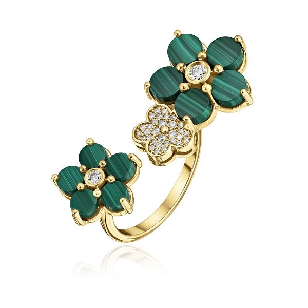 Кольцо из желтого золота с малахитом и бриллиантами