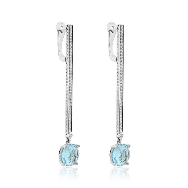 Серьги из белого золота с бриллиантами и топазами 8.25 ct
