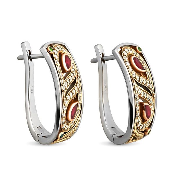 Серьги «Пейсли» из желтого золота с сапфирами, рубинами, изумрудами и бриллиантами