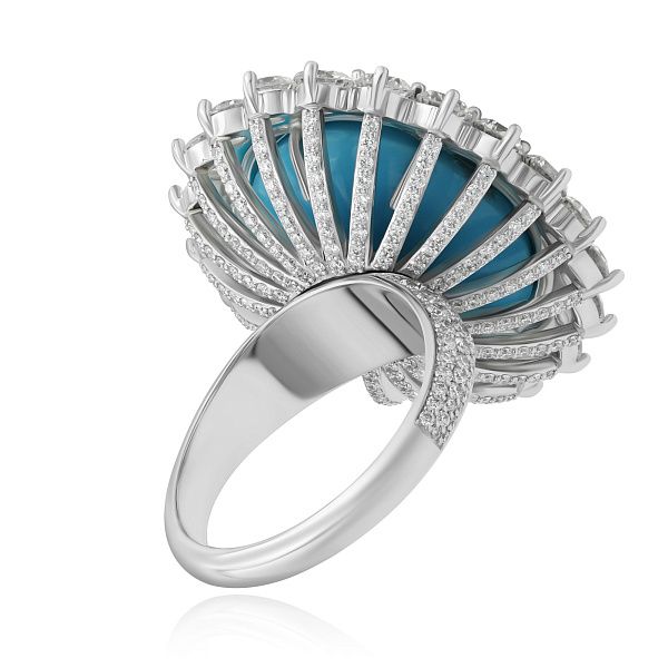Кольцо из белого золота с бриллиантами и бирюзой 3.566 ct
