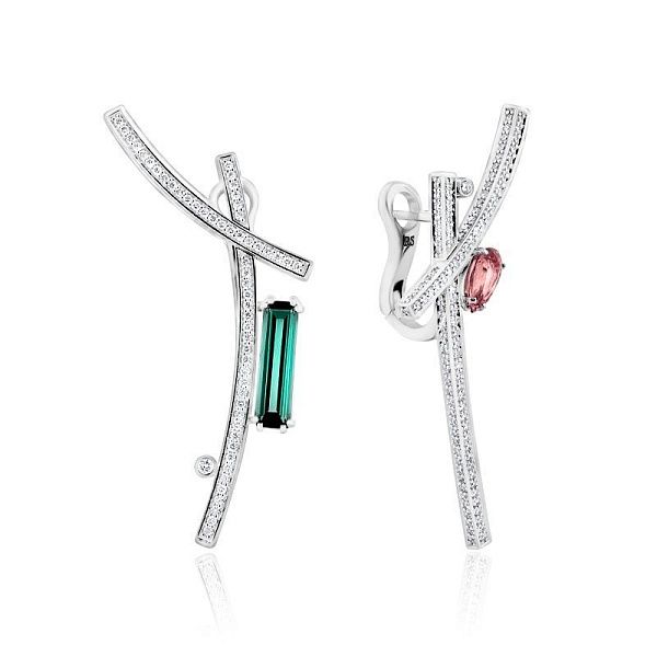 Серьги из белого золота с турмалинами 3.25 ct и бриллиантами