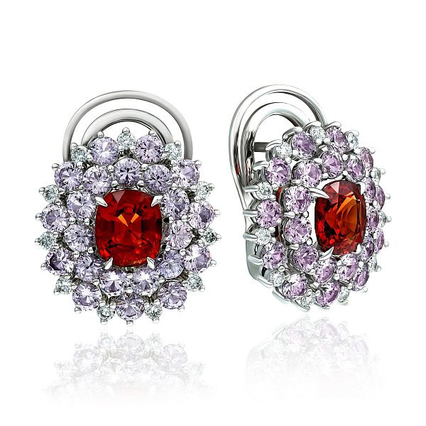 Серьги из белого золота с бриллиантами и шпинелью 3.75 ct