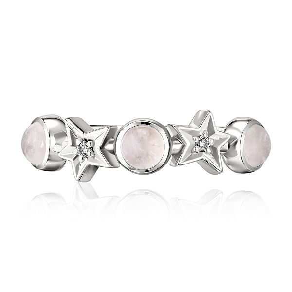 Кольцо из белого золота с лунным камнем и бриллиантами