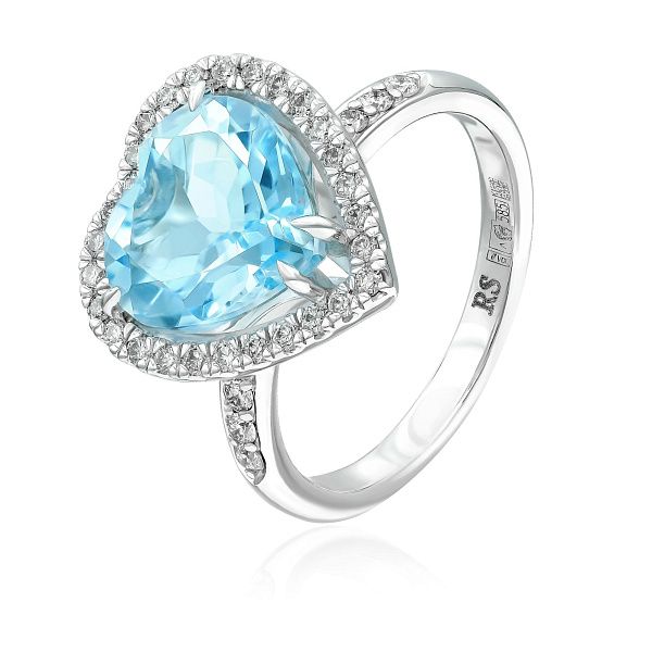 Кольцо из белого золота с бриллиантами и топазом