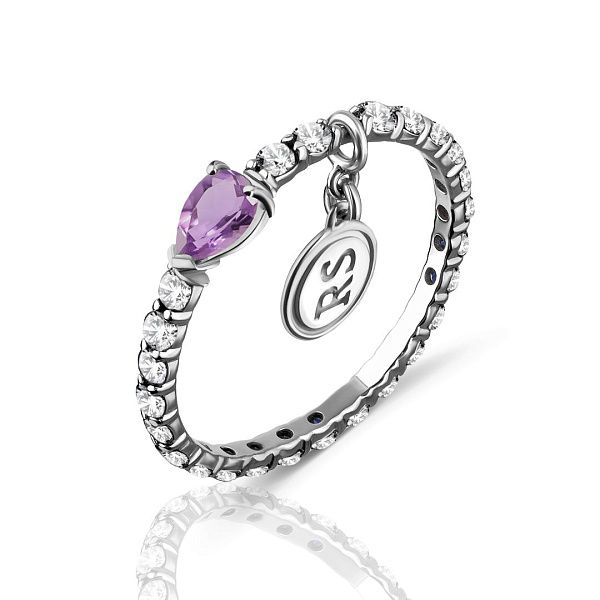 Кольцо из белого золота с аметистом и сапфирами