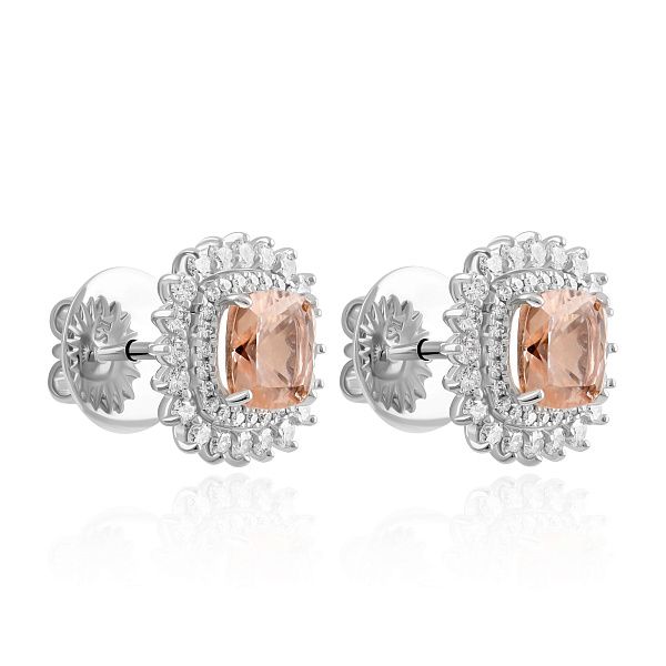 Пусеты из белого золота с бриллиантами и морганитами 2.59 ct