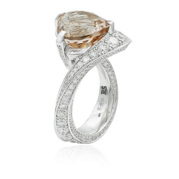Кольцо из белого золота с морганитом 7.94 ct и бриллиантами