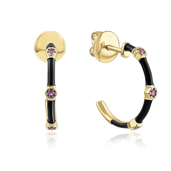 Пусеты из желтого золота с аметистами