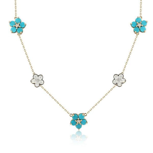 Колье из желтого золота с бирюзой и бриллиантами