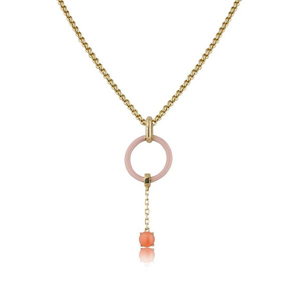 Колье из желтого золота с тремя съемными подвесками с бриллиантом и кораллом