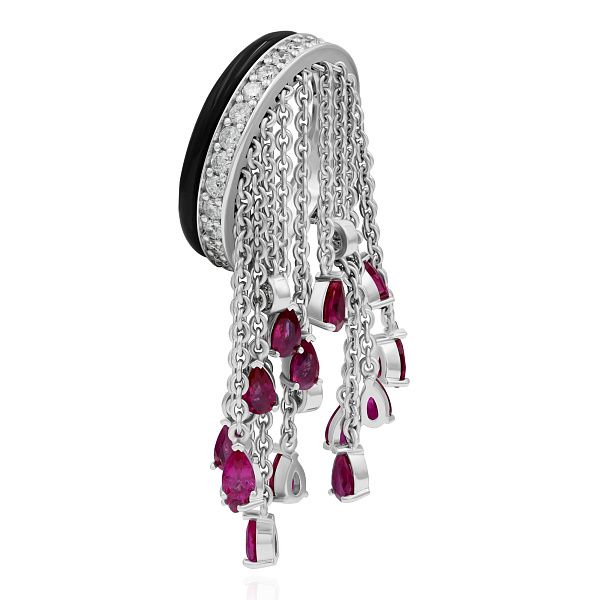 Кольцо из белого золота с рубинами и бриллиантами