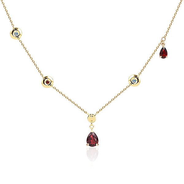 Колье из желтого золота с гранатами, топазами и бриллиантом