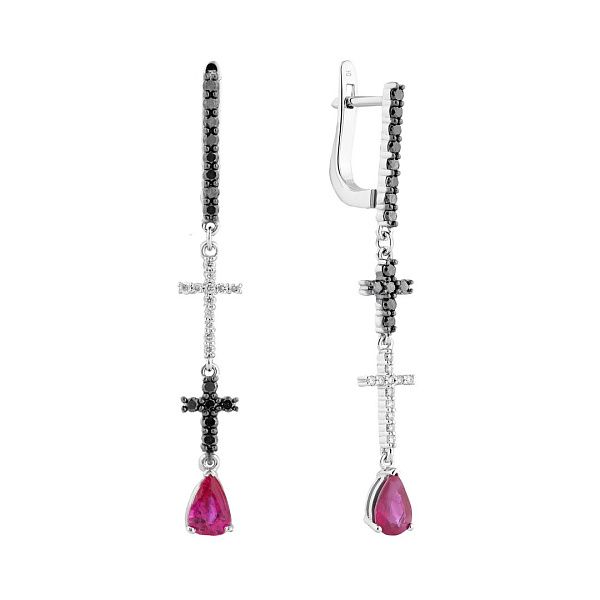 Серьги из белого золота с рубинами и бриллиантами