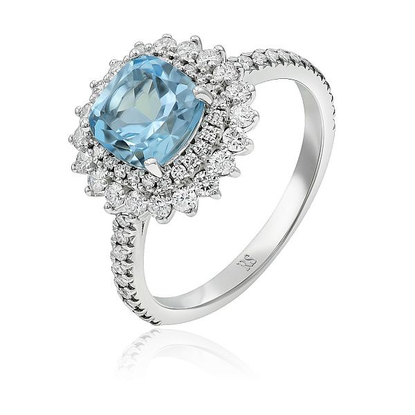 Кольцо из белого золота с бриллиантами и топазом