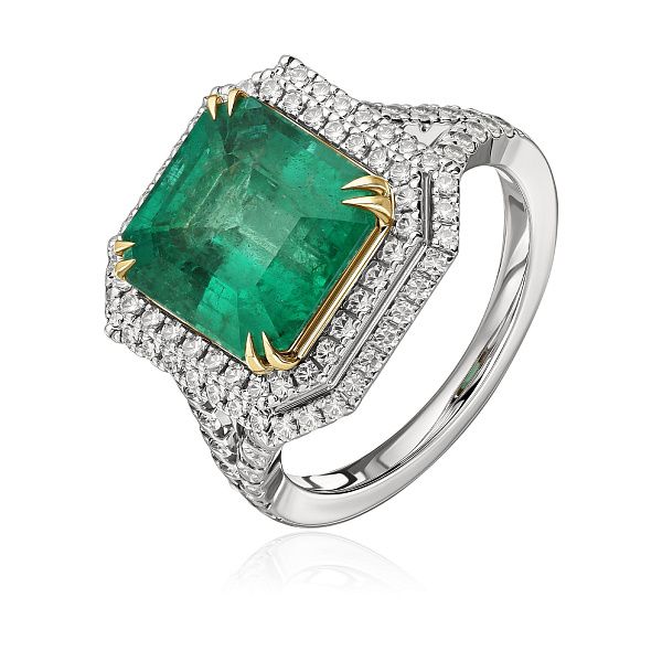 Кольцо из белого золота с бриллиантами и изумрудом 7 ct