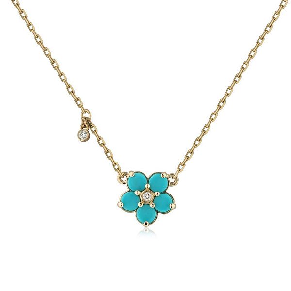 Колье из желтого золота с бирюзой и бриллиантами