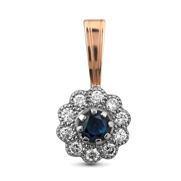 Подвеска из красного золота с сапфиром и бриллиантами
