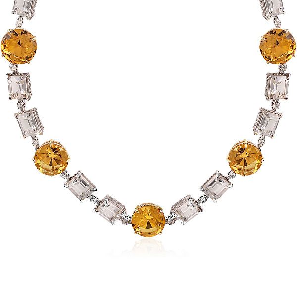 Колье из белого золота с бриллиантами, кварцами 47.95 ct и цитринами 63.55 ct