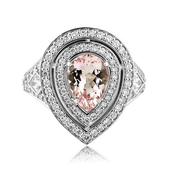 Кольцо из белого золота с бриллиантами и морганитом 1.7 ct