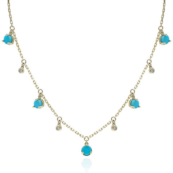 Колье из желтого золота с бирюзой и бриллиантами